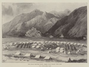 De opstand aan de Indiase grens, Thana, Swat-vallei, met kamp door William Barnes Wollen